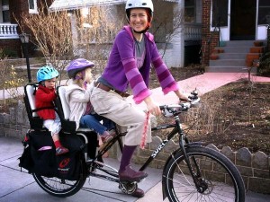 Big Dummy (Xtracycle) Mom with 2 kids on a Big Dummy